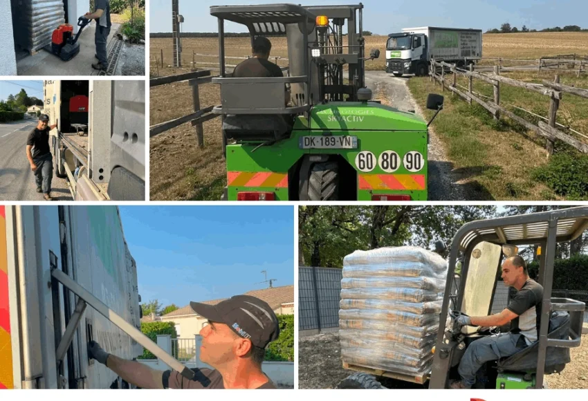 Palette de granulés de bois en livraison Péchavy Energie Bois