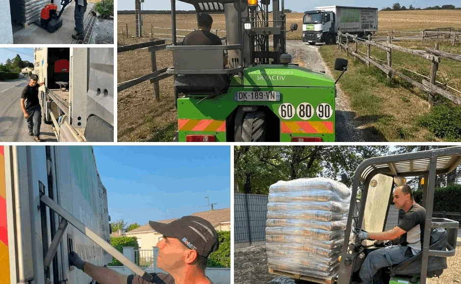 Palette de granulés de bois en livraison Péchavy Energie Bois